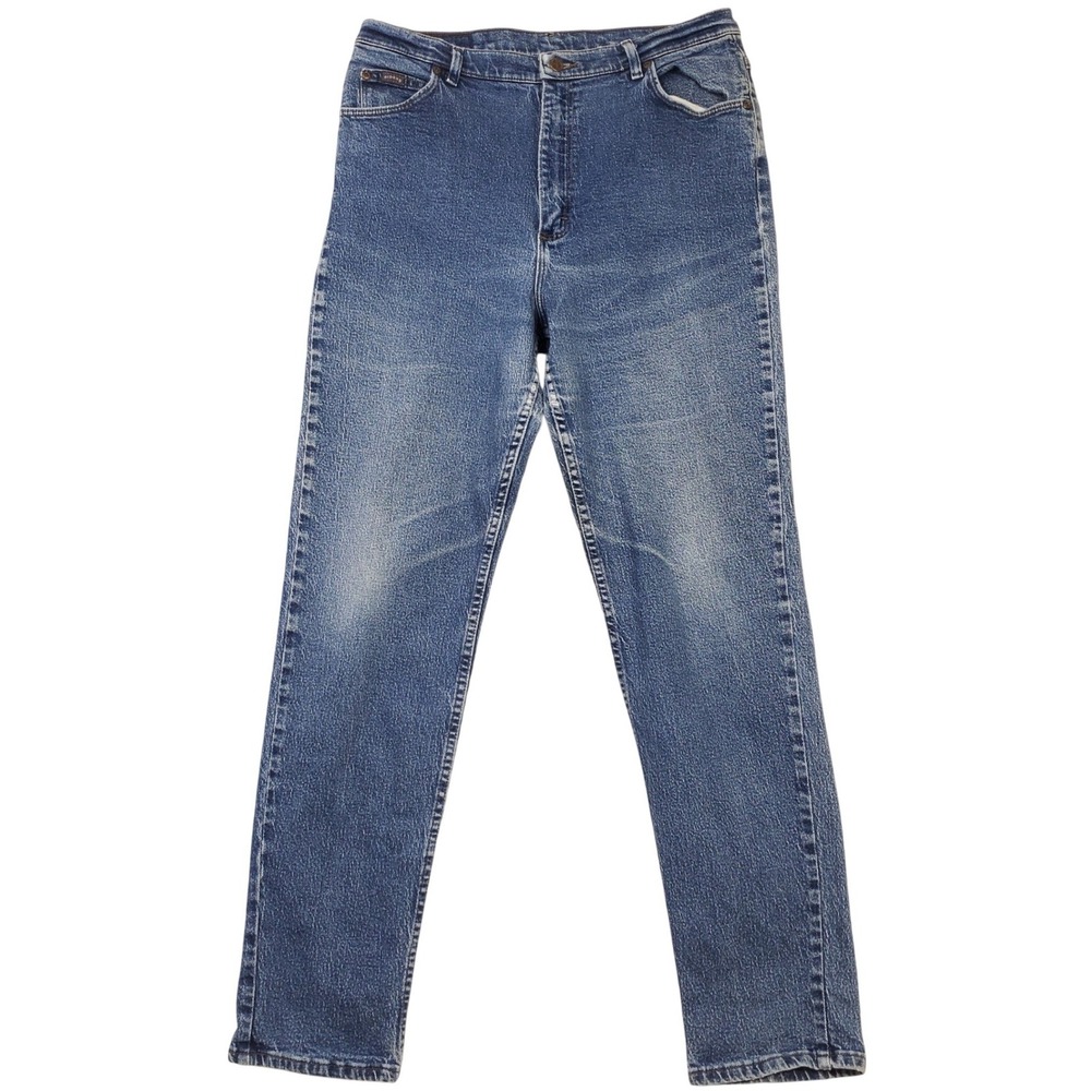 Riders Jeans Mens 34x33 Blue Straight Leg Denim Medium Wash Whiskers Thigh Fade